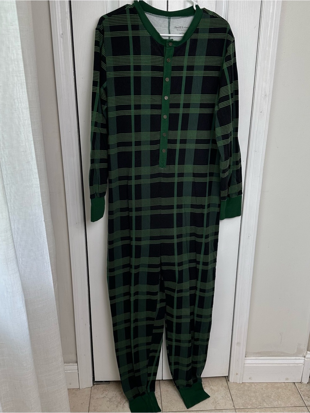 Hearth & Hand Green and Black Plaid unisex One-Piece Pajamas with Magnolia
